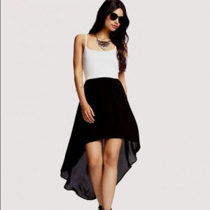 White strapped top with chiffon high low dress